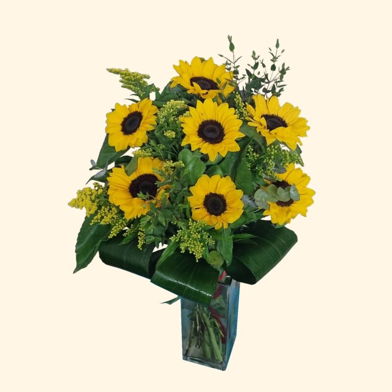 Bouquet di girasoli e solidago