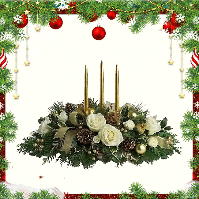 Centrotavola natalizio bianco con candele