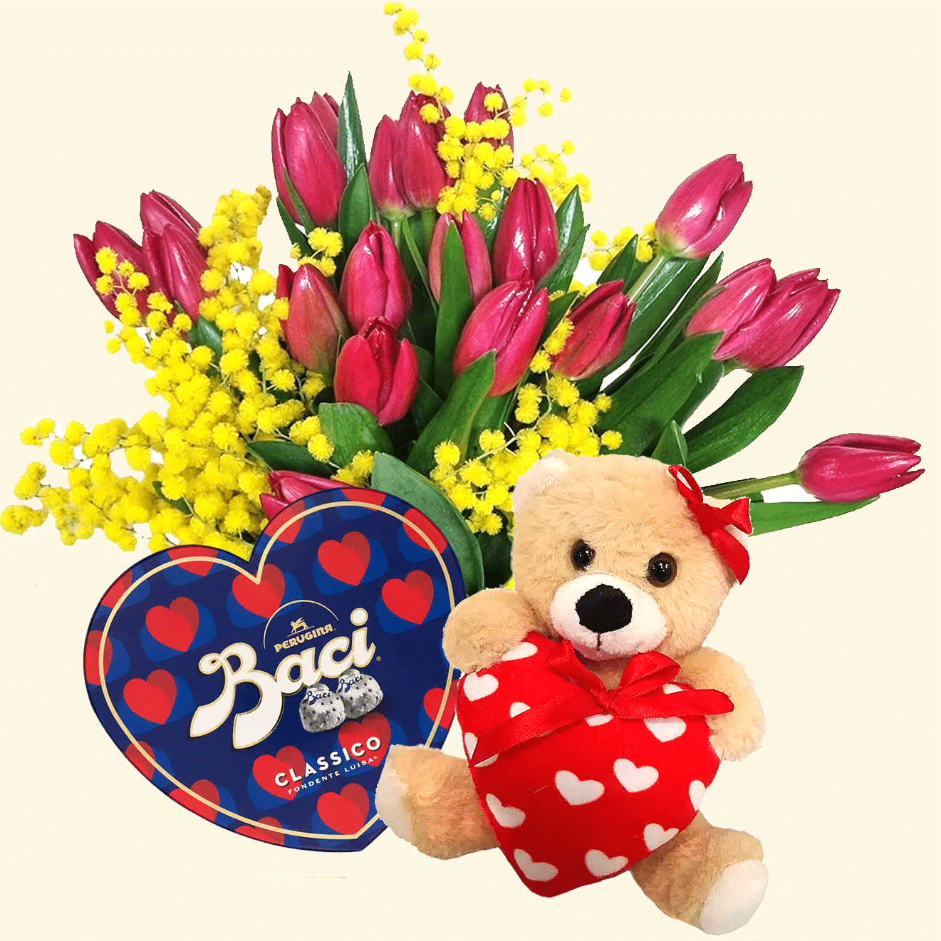 8 marzo Festa della Donna Bouquet di 20 Tulipani rossi con mimosa consegna a domicilio a Roma