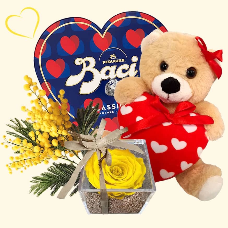 8 marzo - Rosa stabilizzata con Mimosa - Festa della Donna consegniamo a domicilio a Roma