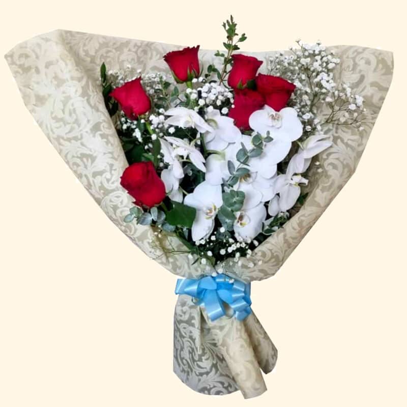 Consegna a domicilio a Roma Bouquet di Rose rosse e Orchidee Phalaenopsis