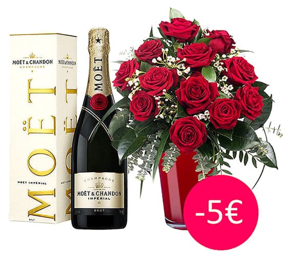 Consegna domicilio Rose rosse con Champagne