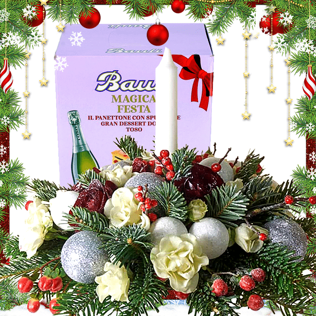 Consegna a domicilio per Natale centrotavola con confezione Bauli