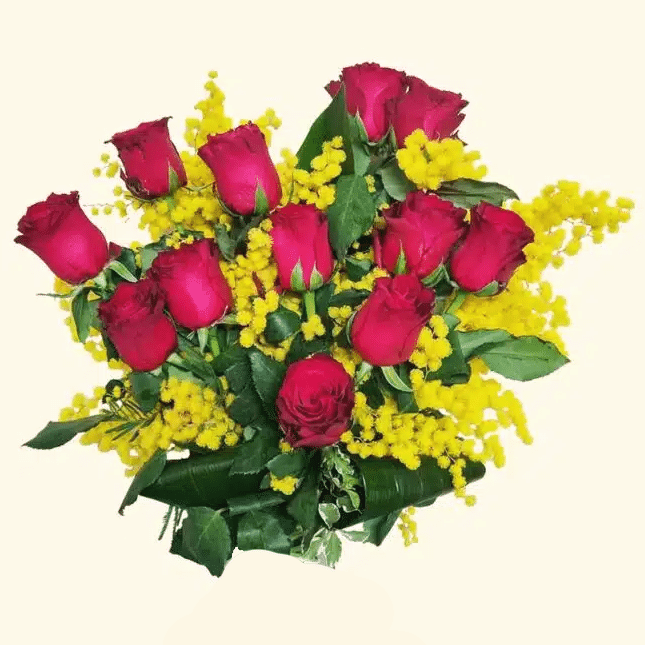 Festa della donna 12 ROSE ROSSE CON MIMOSA Consegna a domicilio a Roma 8 Marzo