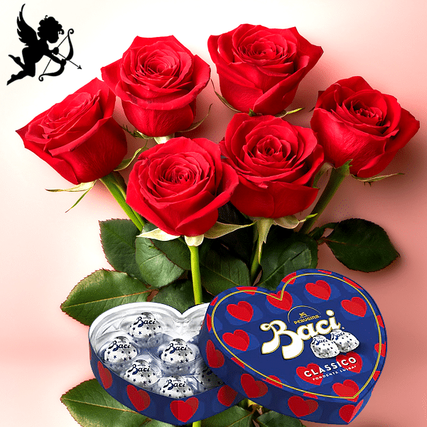 Bouquet di 6 rose rosse consegna a domicilio a Roma