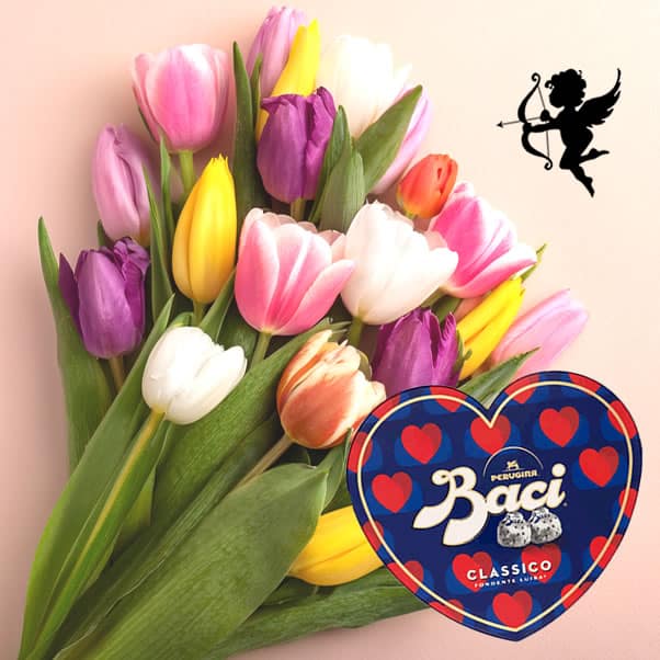 Bouquet di 20 tulipani multicolore consegna a domicilio a Roma a San Valentino