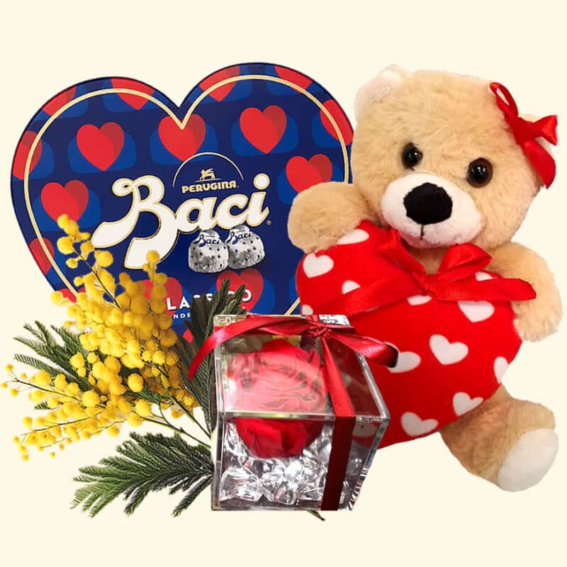 8 marzo - Rosa stabilizzata con Mimosa - Festa della Donna consegniamo a domicilio a Roma